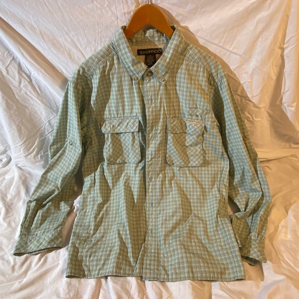 ExOfficio Blue and Green Plaid Shirt